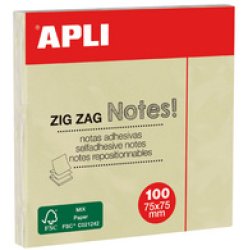 APLI Notes adhésives "ZIG ZAG Notes!", 75 x 75 mm, jaune