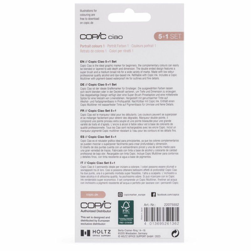 Copic Ciao 5 1 Set Portait Colours 1 marqueur 6 pièce(s) Pointe de ciseau à bois/brosse Multicolore