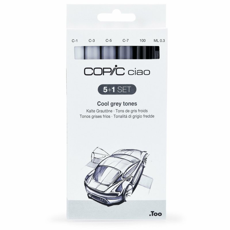 Copic Ciao 5 1 Set Cool Grey marqueur 6 pièce(s) Pointe de ciseau à bois/brosse Gris, Gris clair