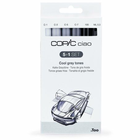 Copic Ciao 5 1 Set Cool Grey marqueur 6 pièce(s) Pointe de ciseau à bois/brosse Gris, Gris clair