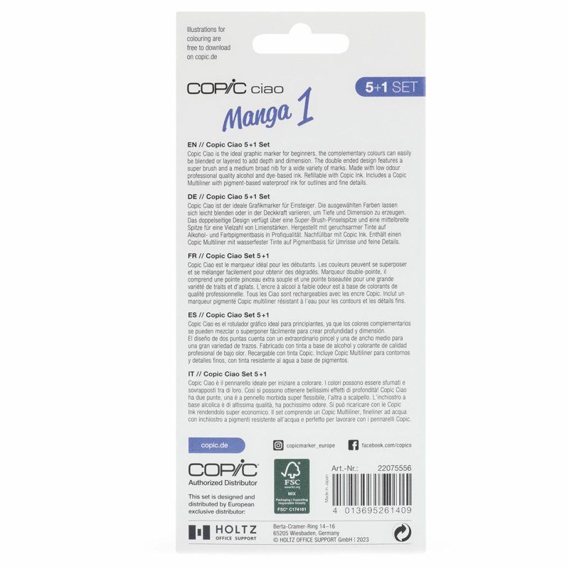 Copic Ciao 5 1 Set Manga 1 marqueur 6 pièce(s) Pointe de ciseau à bois/brosse Multicolore