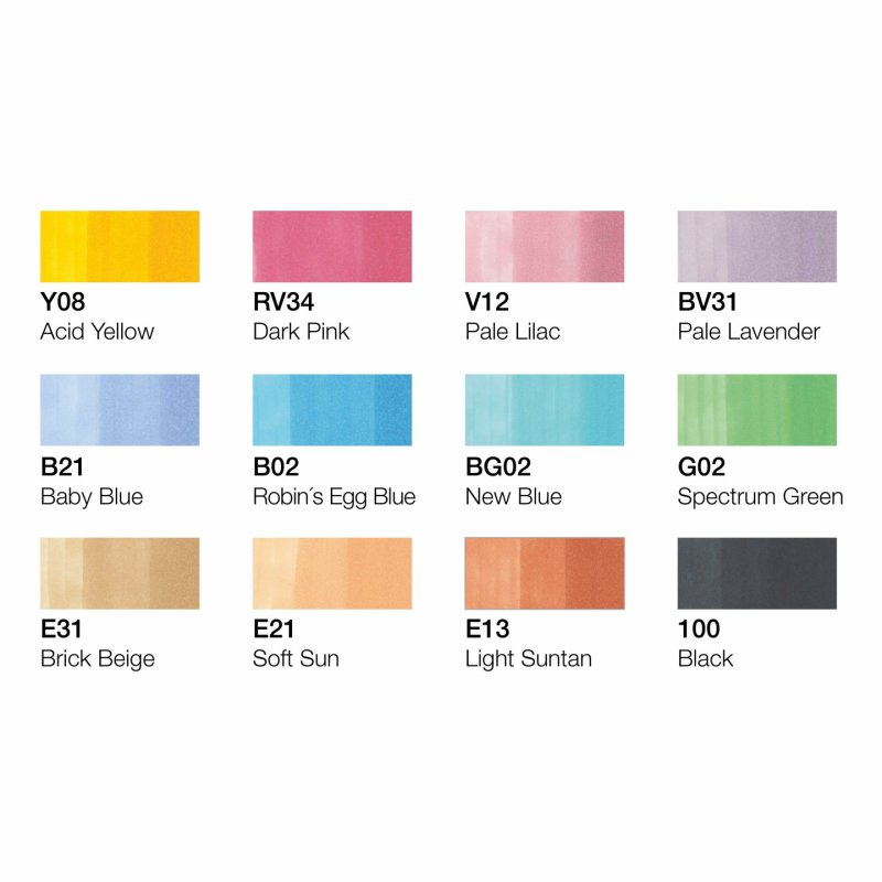 COPIC Marqueur classic, kit de 12 couleurs pastel