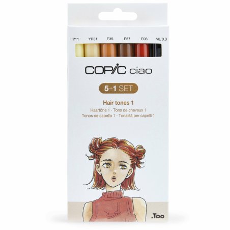 Copic Ciao 5 1 Set Hair Tones 1 marqueur 6 pièce(s) Pointe de ciseau à bois/brosse Multicolore