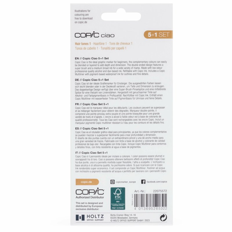 COPIC Marqueur ciao, kit de 5 1 "Hair Tones 1"