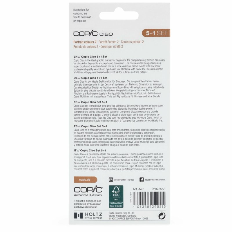 COPIC Marqueur ciao, kit de 5 1 "Portrait 2"