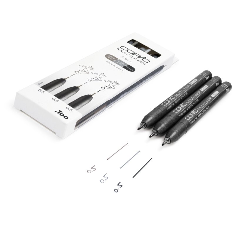 COPIC Feutre fin MULTILINER, set de 3, gris/noir