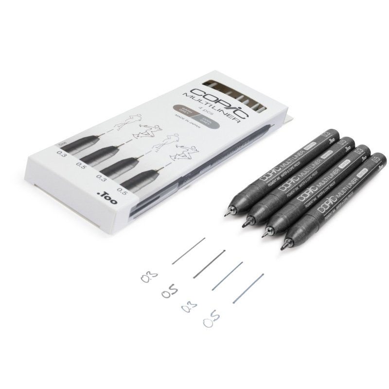 COPIC Feutre fin MULTILINER, set de 4, gris
