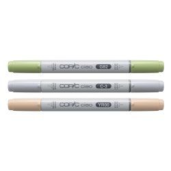Copic Ciao "LAYER & MIX" Natural Palette marqueur 3 pièce(s) Pointe de ciseau à bois/brosse Beige, Vert clair, Gris