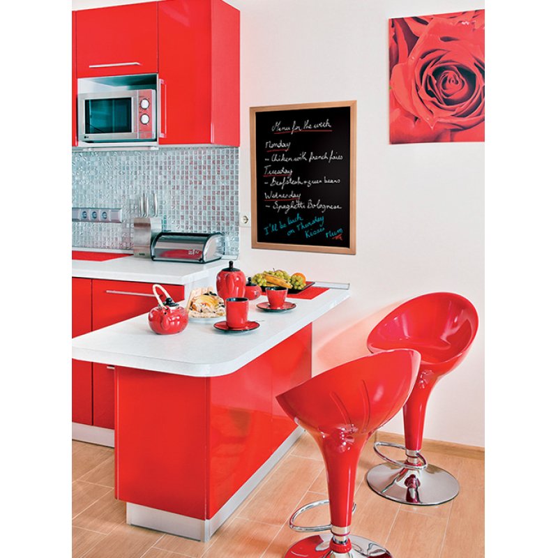 Securit Ardoise murale WOODY, avec cadre en bois, teck