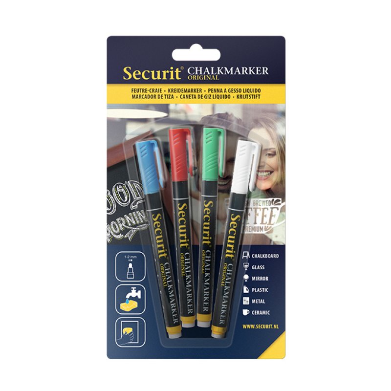 Securit BL-SMA100-V4-COL chalk marker Bullet Blue, Green, Red, White 1 pc(s)