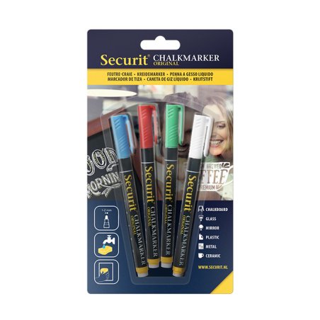 Securit BL-SMA100-V4-COL chalk marker Bullet Blue, Green, Red, White 1 pc(s)