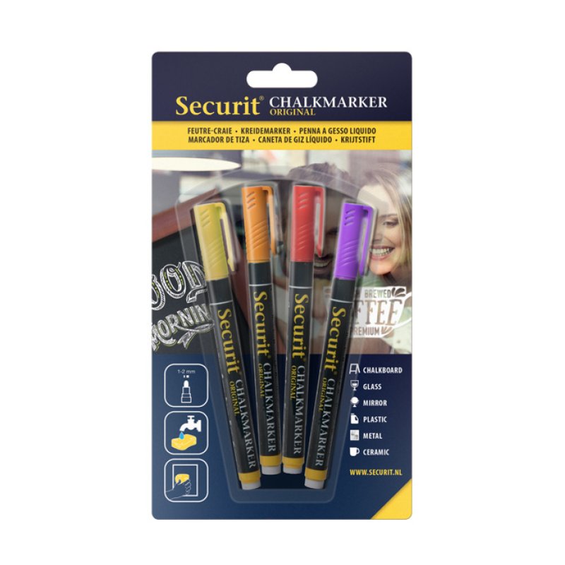 Securit BL-SMA100-V4-TRO chalk marker Orange, Purple, Red, Yellow 4 pc(s)