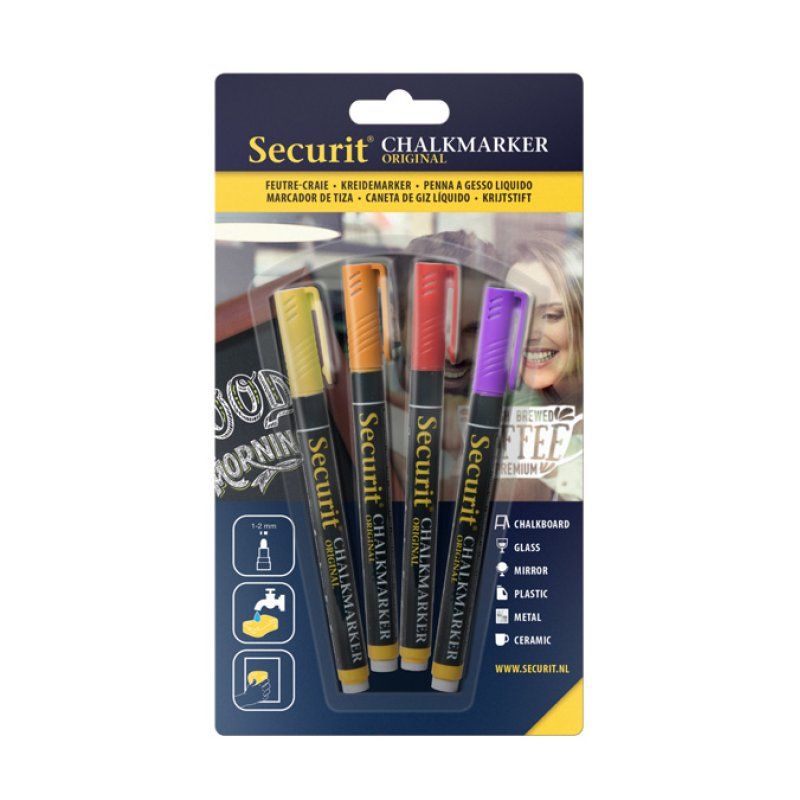 Securit BL-SMA100-V4-TRO marqueur à craie liquie Orange, Violet, Rouge, Jaune 4 pièce(s)