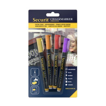 Securit BL-SMA100-V4-TRO marqueur à craie liquie Orange, Violet, Rouge, Jaune 4 pièce(s)