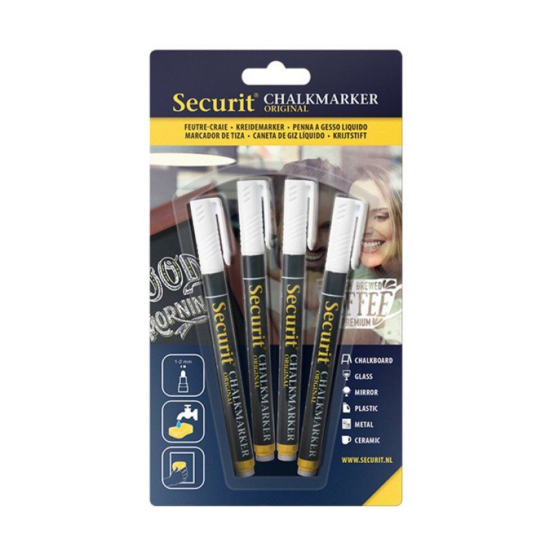 Securit BL-SMA100-V4-WHI marqueur à craie liquie Blanc 4 pièce(s)