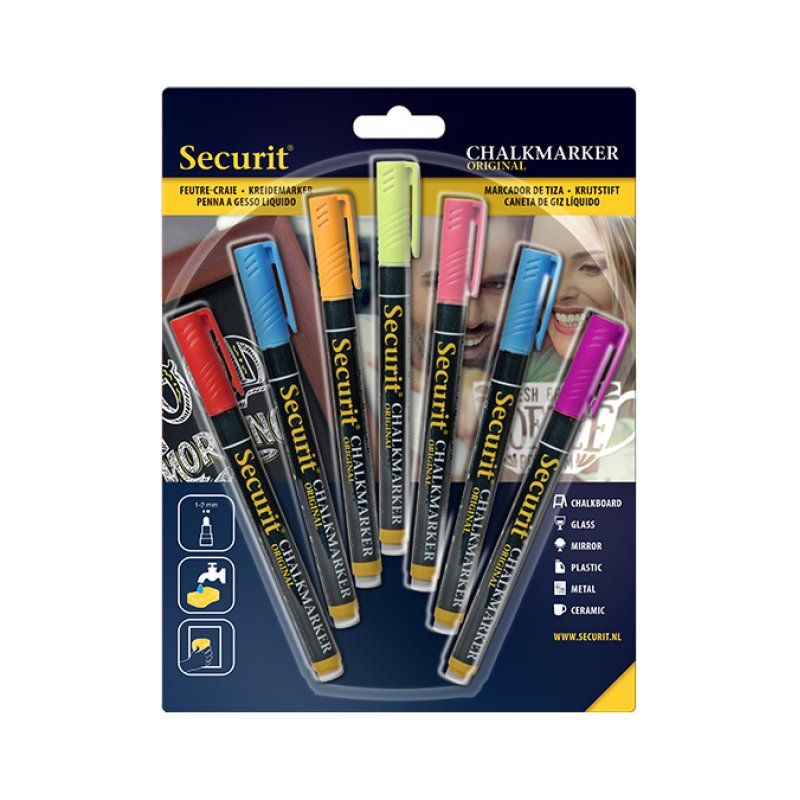 Securit Original SMA100 marqueur à craie liquie Bleu, Vert, Orange, Rose, Rouge, Violet, Jaune 7 pièce(s)