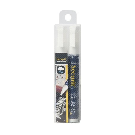 Securit Feutre-craie WATERPROOF MEDIUM, blister de 2, blanc