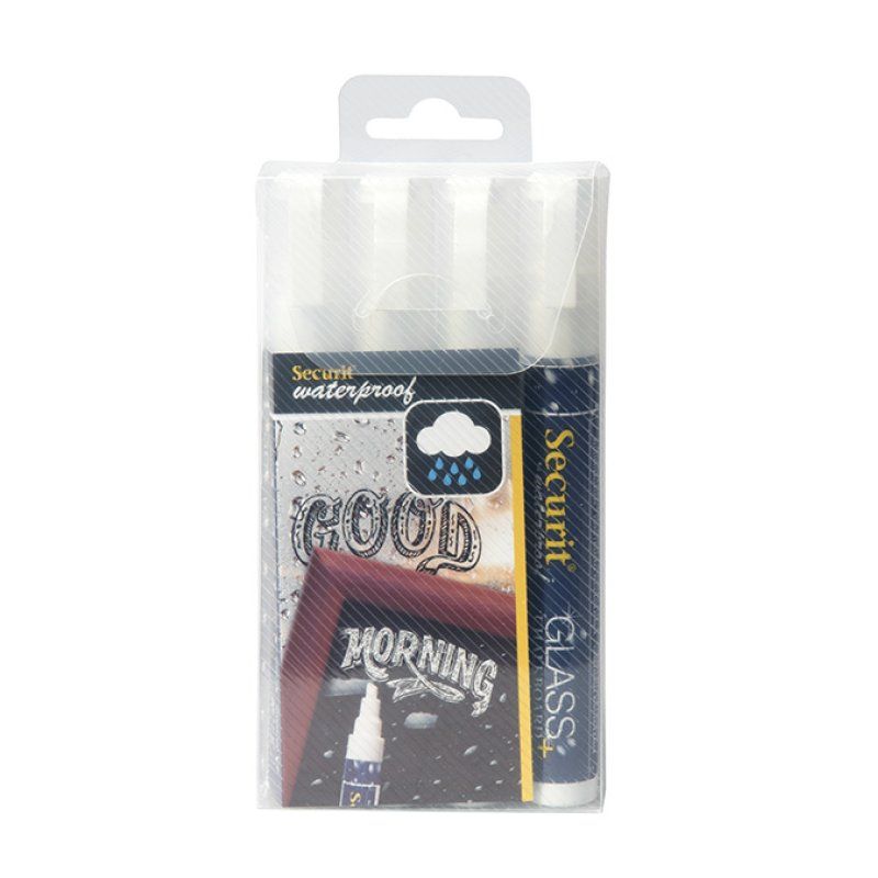 Securit Feutre-craie WATERPROOF MEDIUM, étui de 4, blanc
