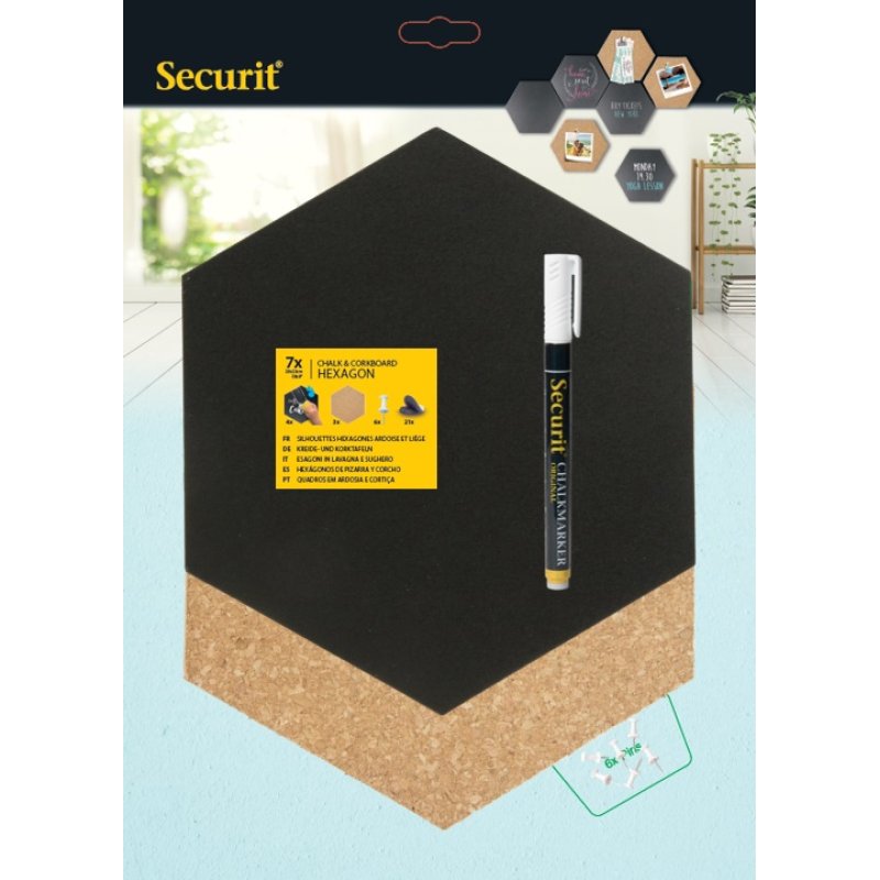 Securit FB-CB-HEX tableau d'affichage & accessoires Tableau d’affichage fixe Noir, Marron Liège, Métal