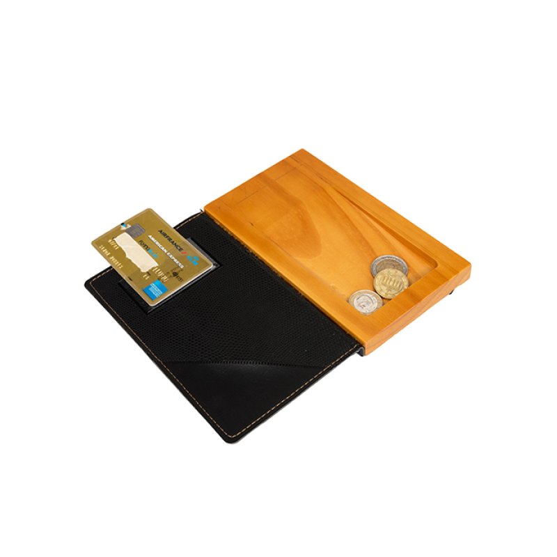 Securit Pochette pour additions WOOD, en cuir et bois, noir