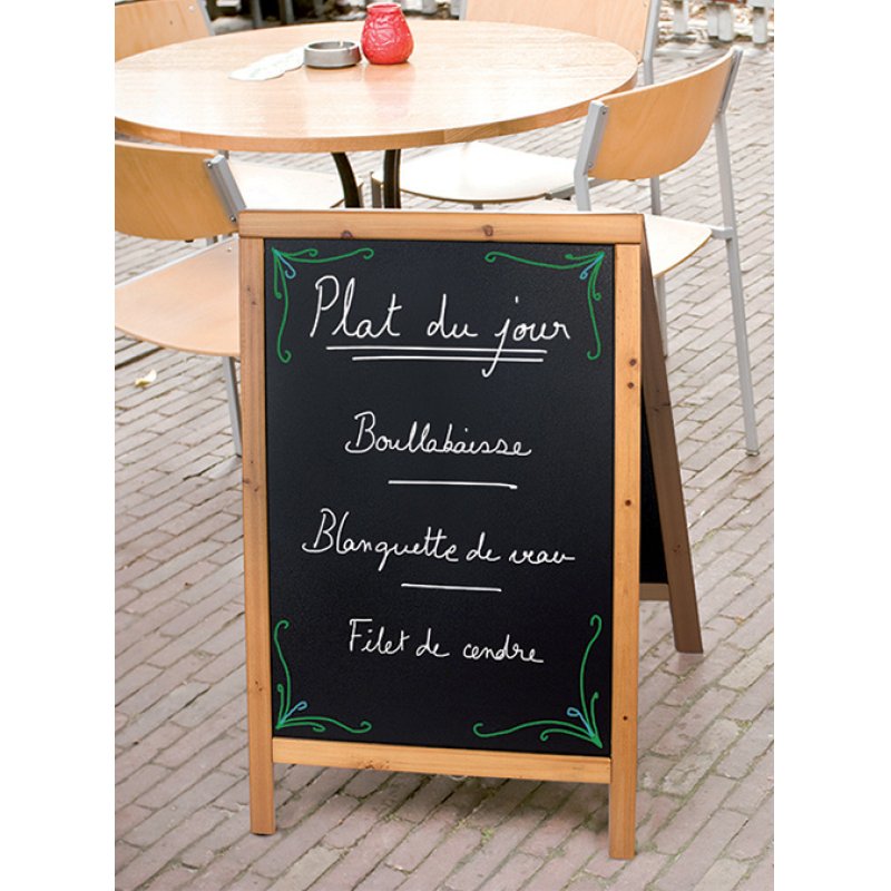 Securit Panneau trottoir WOODY, avec tableau noir, hêtre