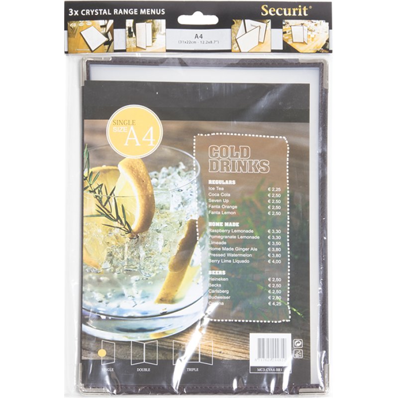 Securit Porte-menu CRYSTAL, A4, pour 6 feuilles