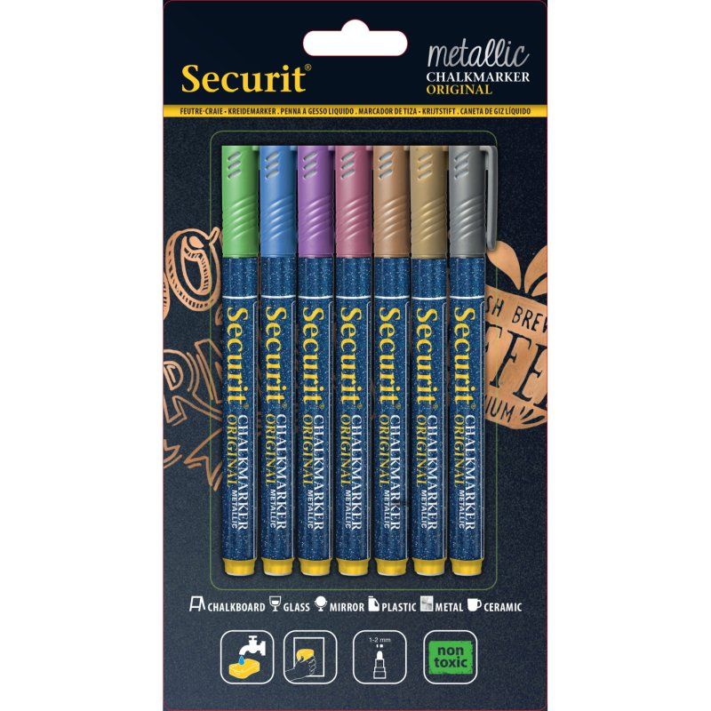 Securit BL-SMA100-V7-MT chalk marker Blue, Gold, Green, Pink, Purple, Silver 7 pc(s)