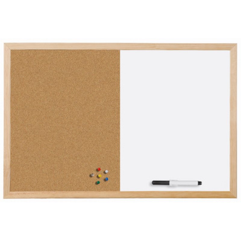 Bi-Office Tableau mixte, cadre en bois, (L)400 x (H)300 mm
