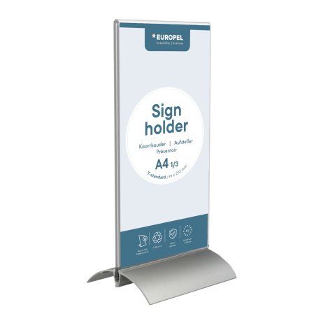 Europel 350060 support de panneau et stand d'information A4 Acrylique, Aluminium Transparent