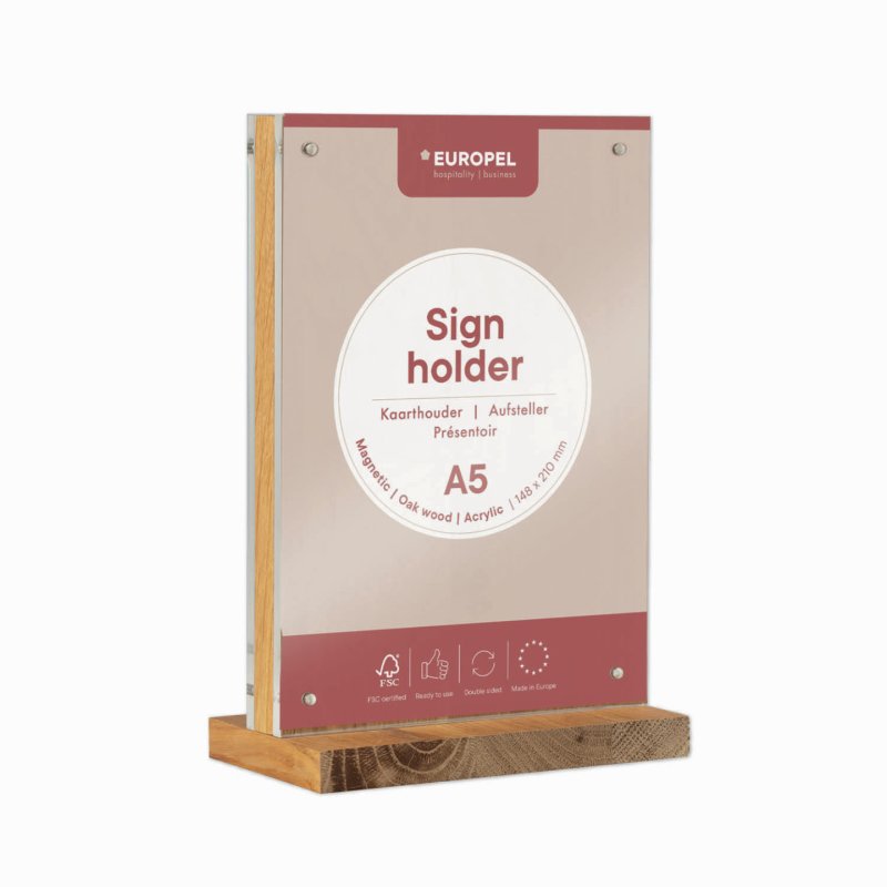 Europel Sign holder T-base wood magnetic A5