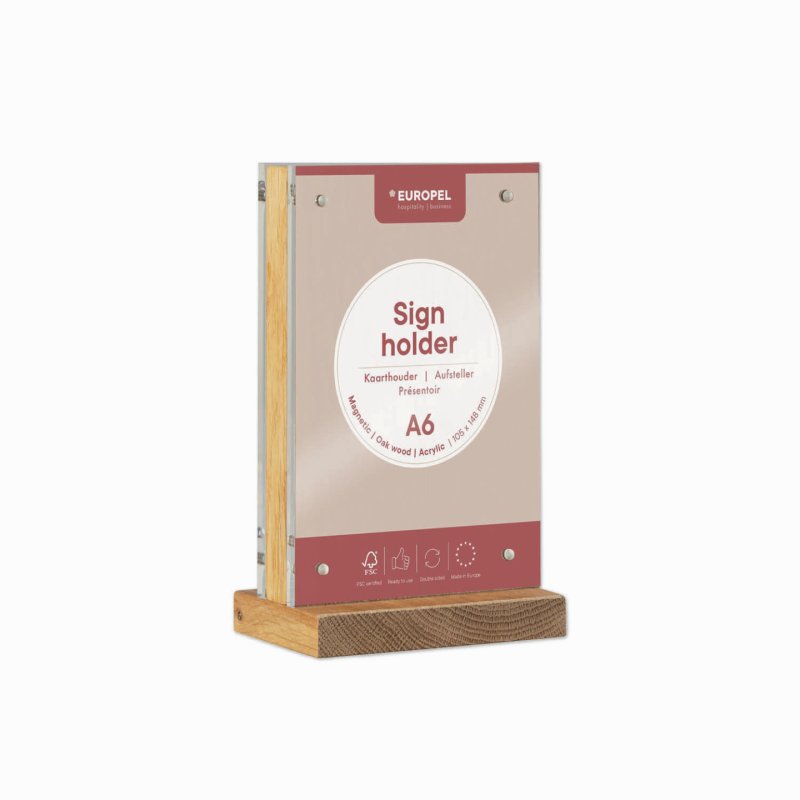 EUROPEL Porte-visuel Deluxe, A6 portrait, socle bois