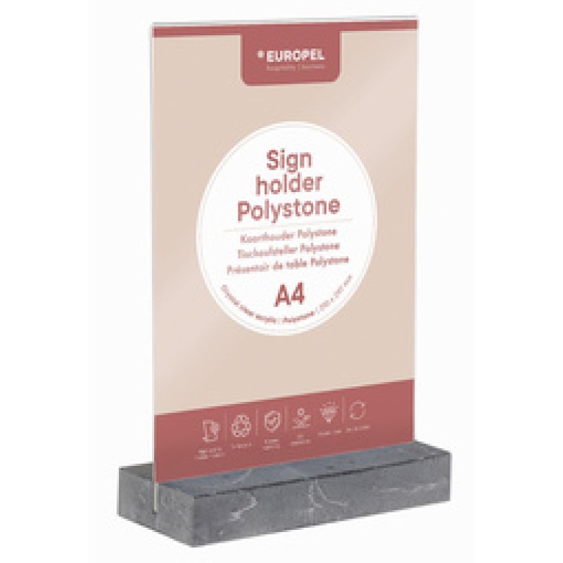 Europel 351021 support de panneau et stand d'information A5 Acrylique, Polystone Transparent, Blanc