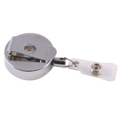 EUROPEL Porte-badge avec enrouleur, métal, rond, argent