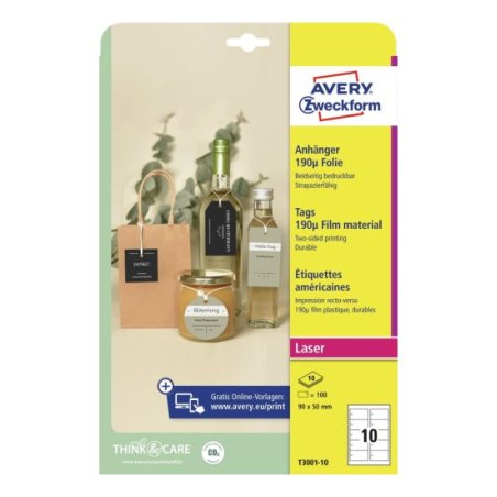 Avery T3001-10 étiquette d'adresse Etiquette non-adhésive Blanc