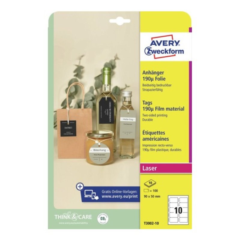 Avery T3002-10 étiquette d'adresse Etiquette non-adhésive Blanc