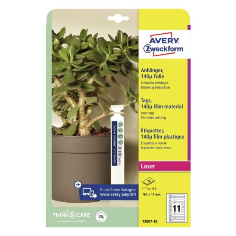 Avery T3007-10 non-adhesive label 110 pc(s) White Rectangle