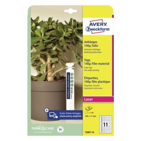 Avery T3007-10 étiquette non-adhésive 110 pièce(s) Blanc Rectangle