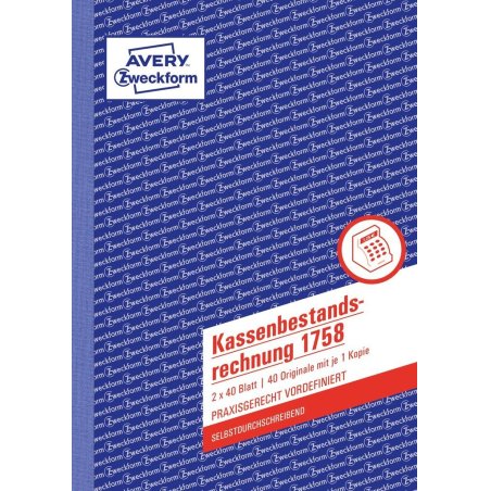 Avery 1758 formulaire et livre de comptabilité A5 40 pages