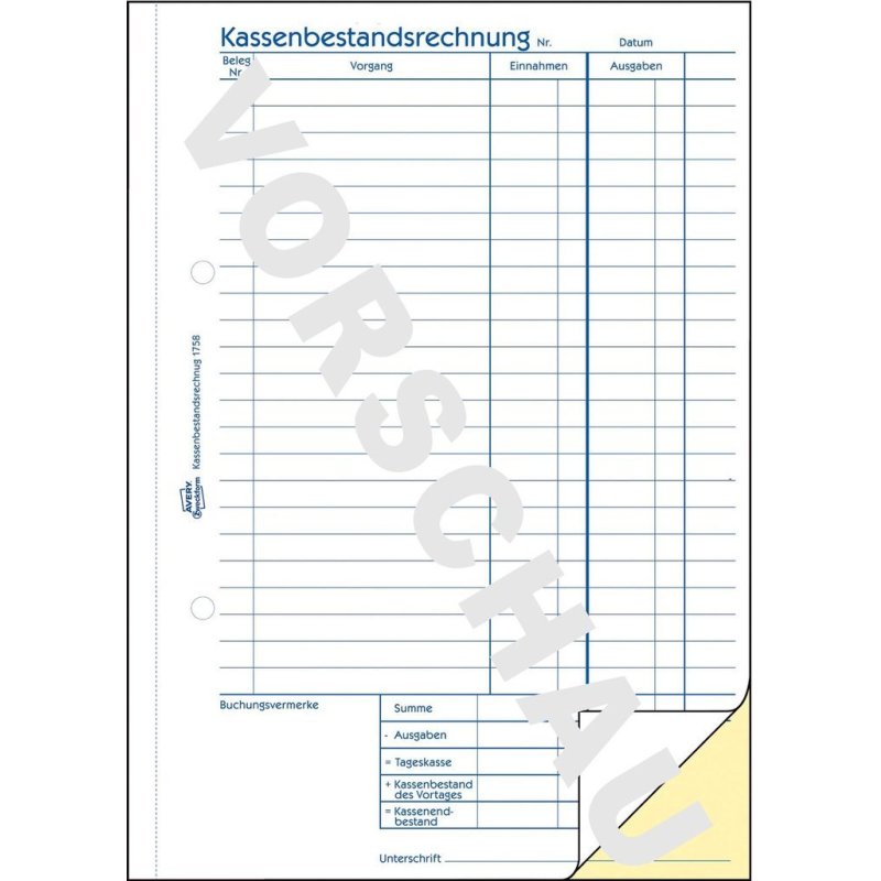 AVERY Zweckform Formularbuch "Kassenbericht/Bestand", A5
