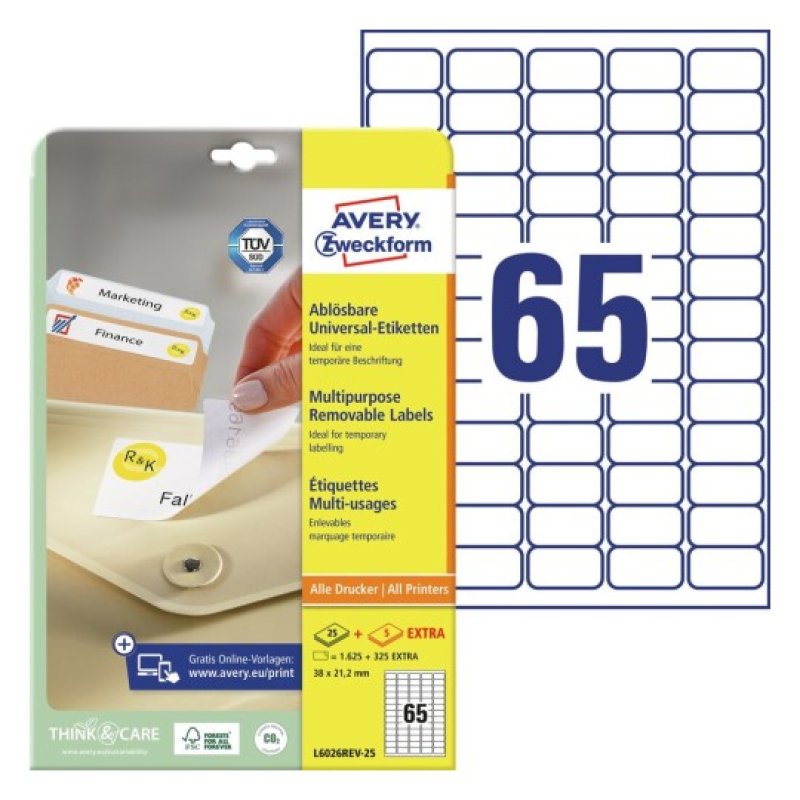 Avery L6026REV-25 self-adhesive label Rectangle Removable White 1950 pc(s)