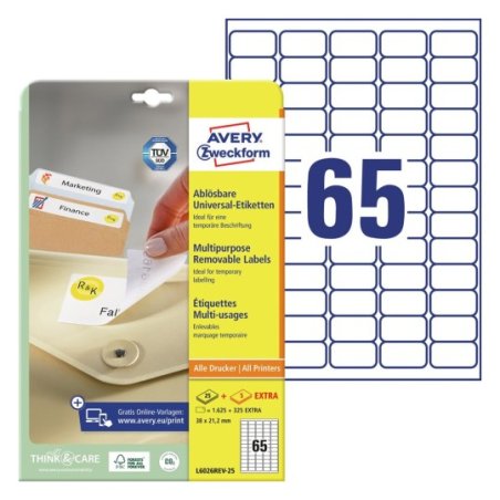 Avery L6026REV-25 self-adhesive label Rectangle Removable White 1950 pc(s)