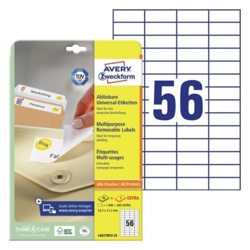 Avery L6027REV-25 self-adhesive label Rectangle Removable White 1680 pc(s)