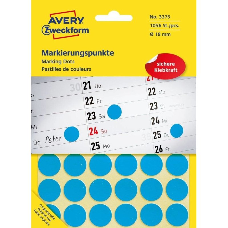 AVERY Zweckform Pastille de couleur, diamètre 18 mm, bleu