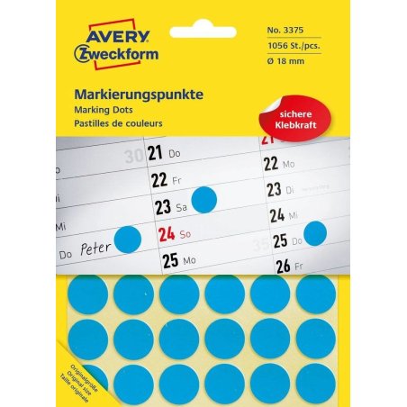AVERY Zweckform Pastille de couleur, diamètre 18 mm, bleu