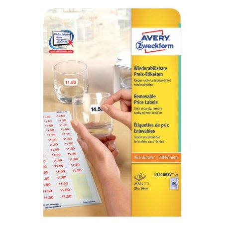 Avery L3410REV-25 étiquette auto-collante Amovible Blanc 2550 pièce(s)
