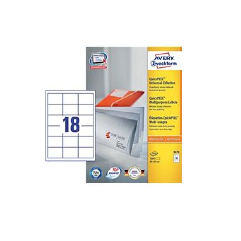 Avery 3671 self-adhesive label White 1800 pc(s)