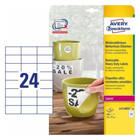 AVERY Zweckform Etiquette, 70 x 37 mm, détachable, blanc