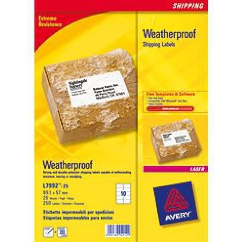 Avery Weatherproof Shipping Labels étiquette auto-collante Blanc 250 pièce(s)