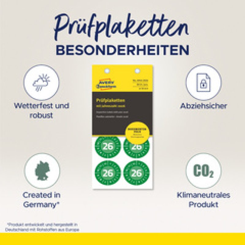AVERY Zweckform Prüfplaketten, 2026, NoPeel, grün, 30 mm