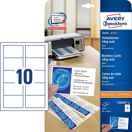 AVERY Zweckform Cartes de visite, 85 x 54 mm, blanc